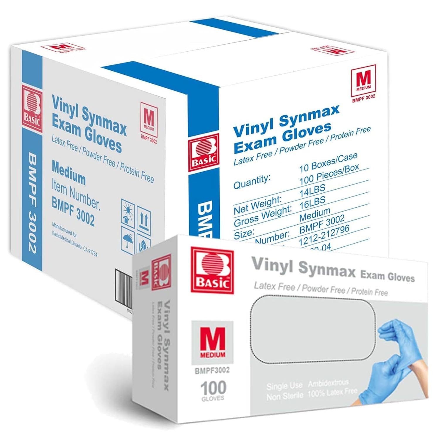 Basic Medical Synmax Vinyl Exam Gloves – Latex-Free & Powder-Free – Medium