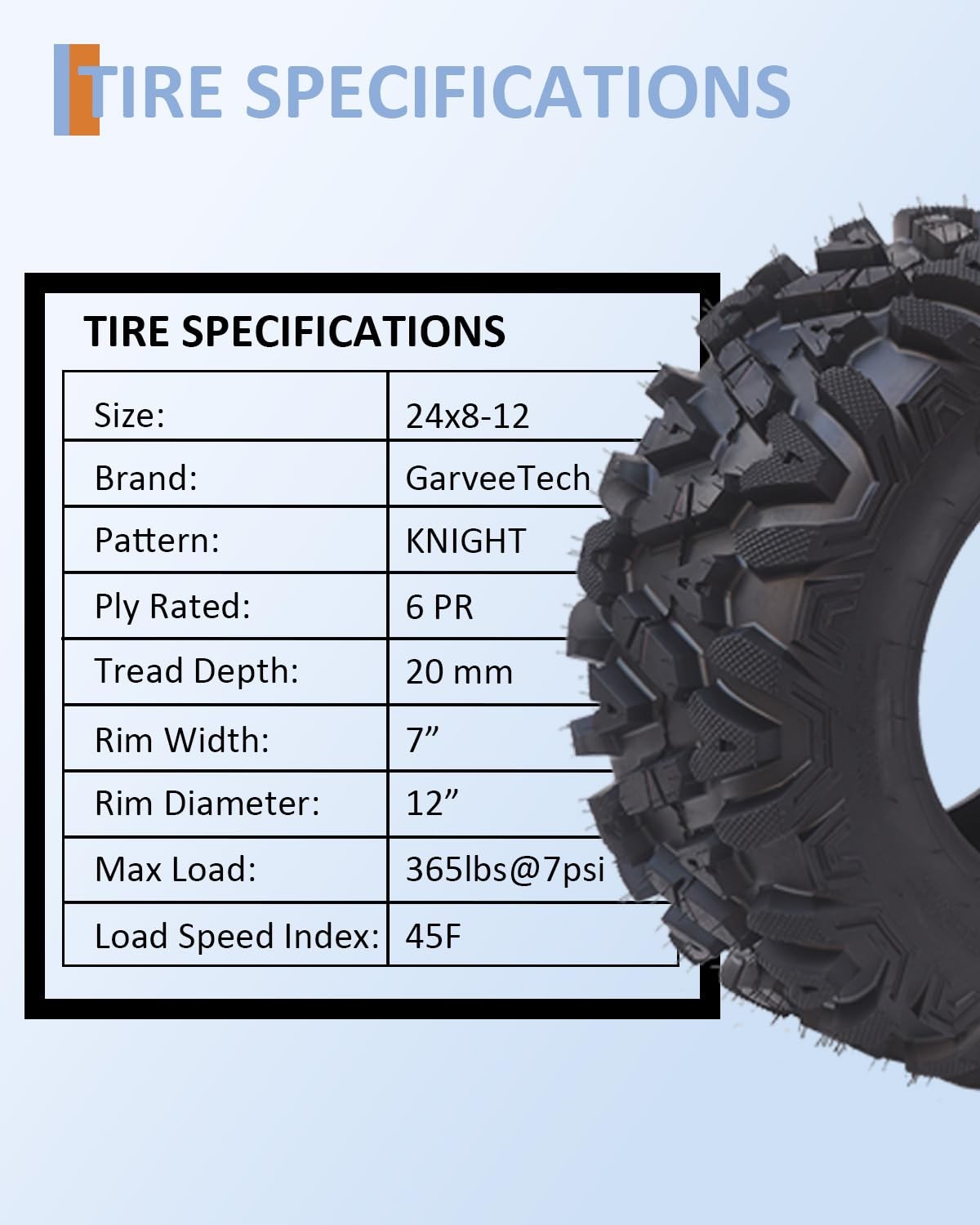 2x 24×8-12 6PR Tubeless ATV UTV All-Terrain Tires Heavy Duty Puncture Resistant