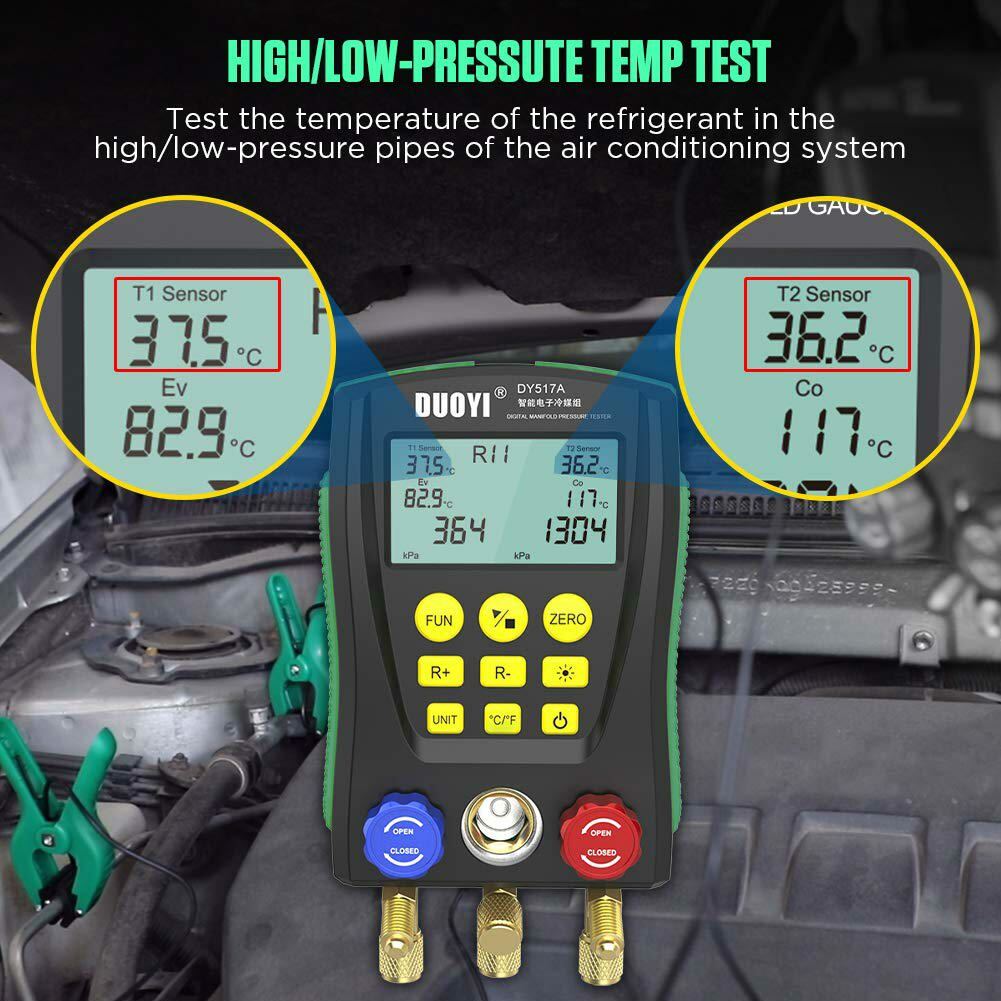 Digital Refrigeration HVAC Vacuum Pressure Temperature Tester Manifold Gauge Kit