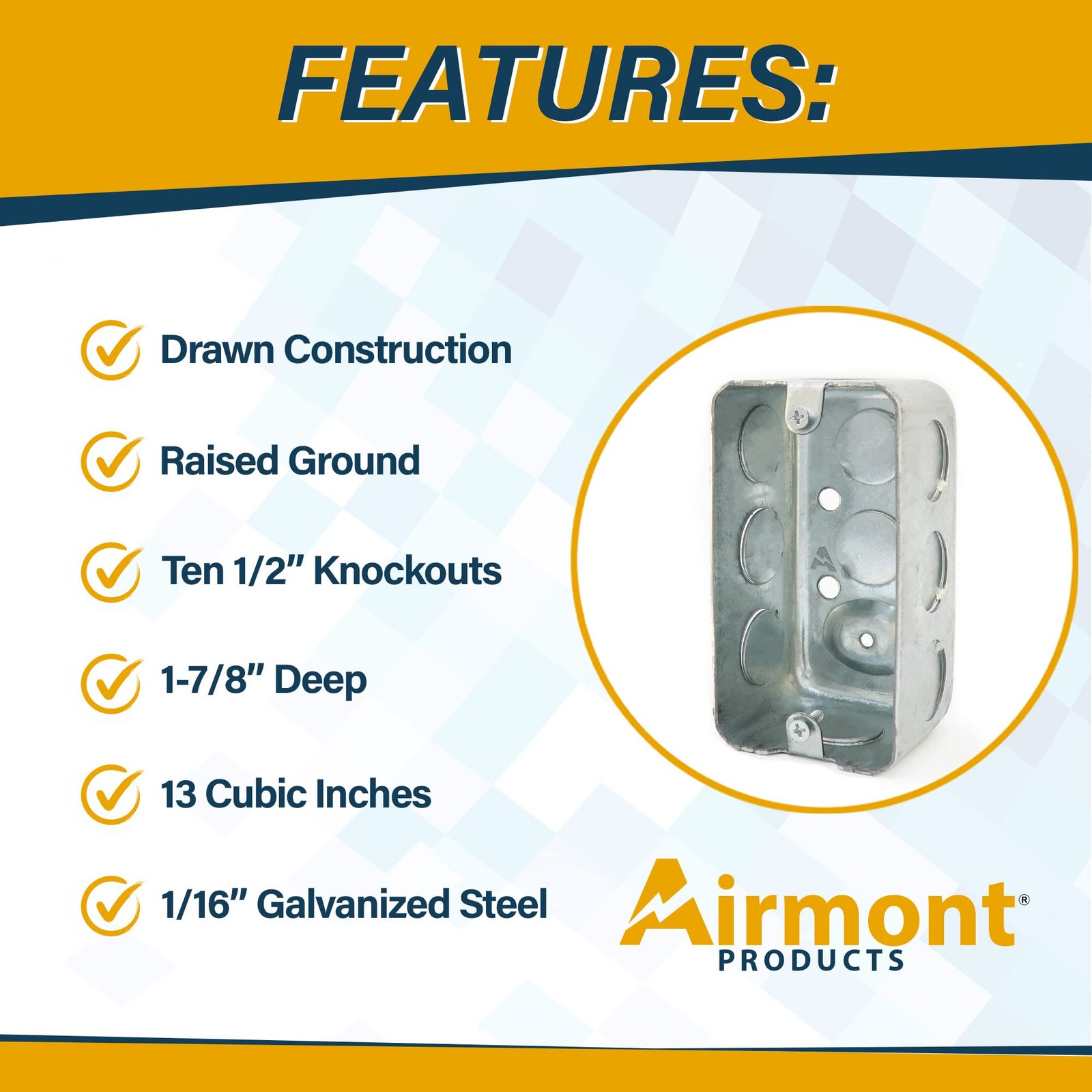 4×2 Inch Utility Electrical Box, Outlet Box, 1/2″ Knockout Cover, Drawn