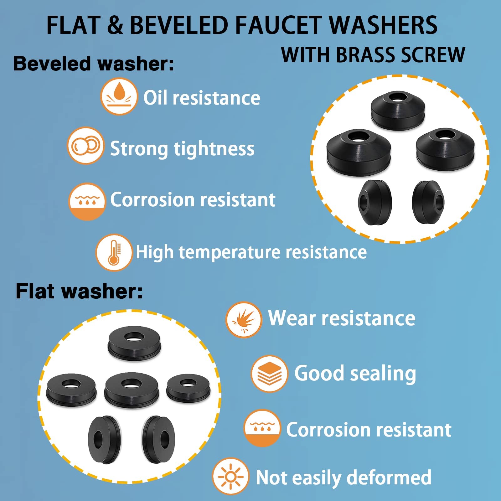 ZDBB 106 pcs Flat and Beveled Faucet Washers Brass Bibb 106 PCS, Black