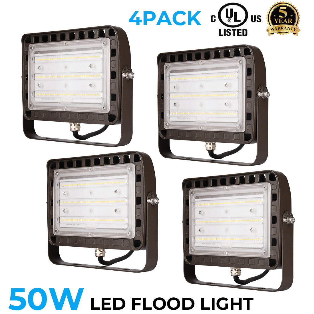 50W LED Flood Light Spotlight Outdoor Garden Yard Security Wall Lamp 4PACK