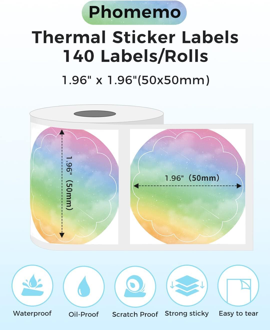 3Rolls Self-Adhesive Thermal Sticker Label Round 50x50mm for Phomemo M110 M100
