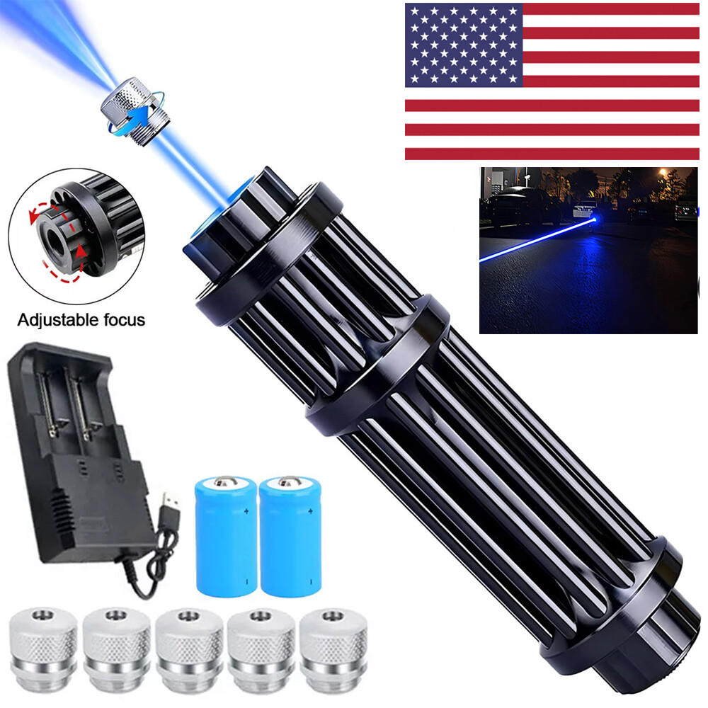 Adjustable High Power Blue Laser Burning Light Pointer Visible Dot Torch Light
