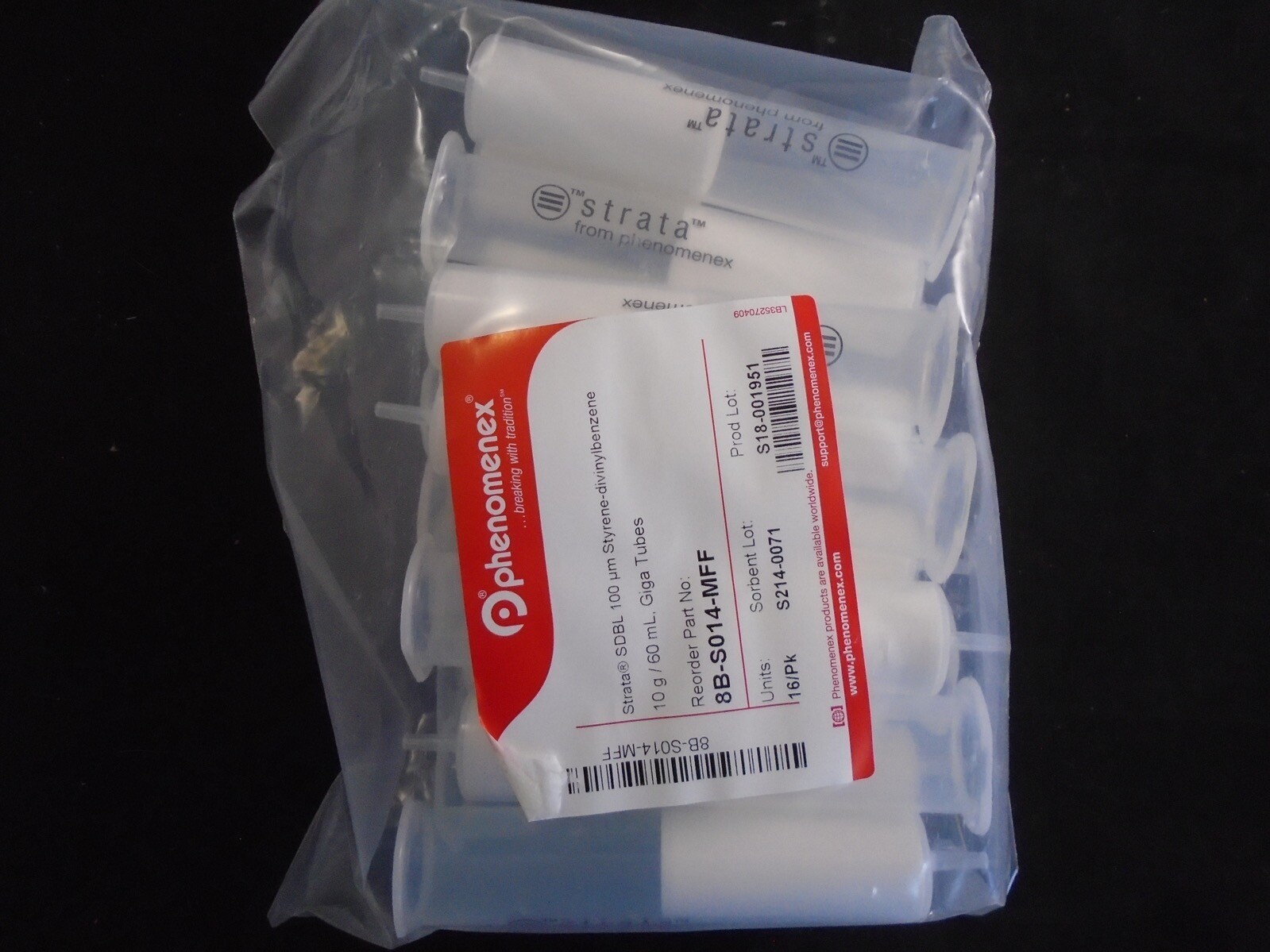 PHENOMENEX Strata SDBL 100μm x 4.6 mm Giga Tubes 10g / 60mL 8B-S014-MFF 16/Pk