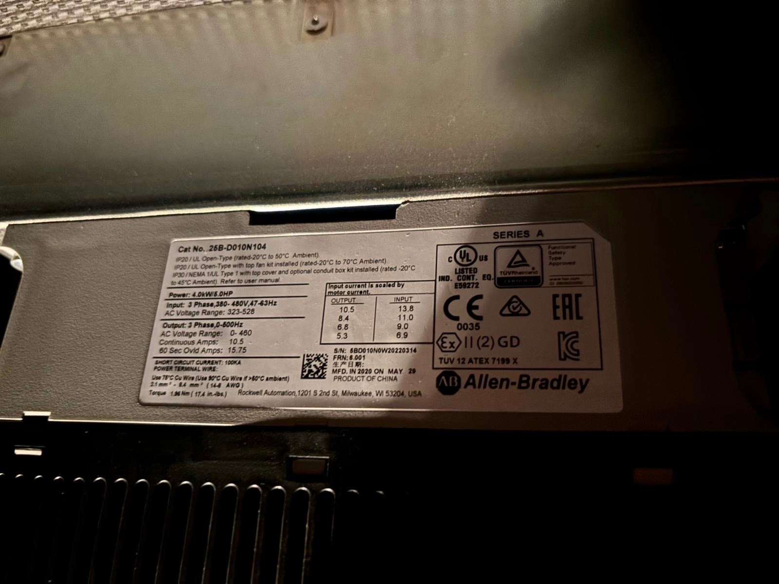 Allen-Bradley 25B-D010N104 Powerflex 525 5hp Drive