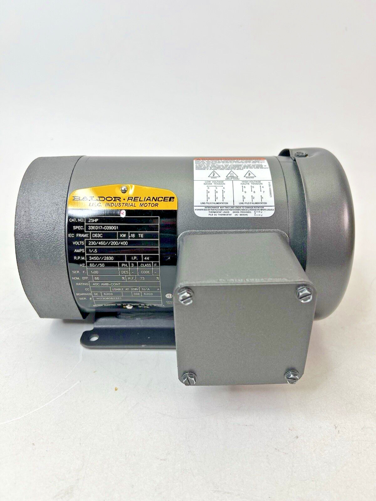 Baldor Reliance Industrial Motor CAT # 25HP, 33E017-0390G1