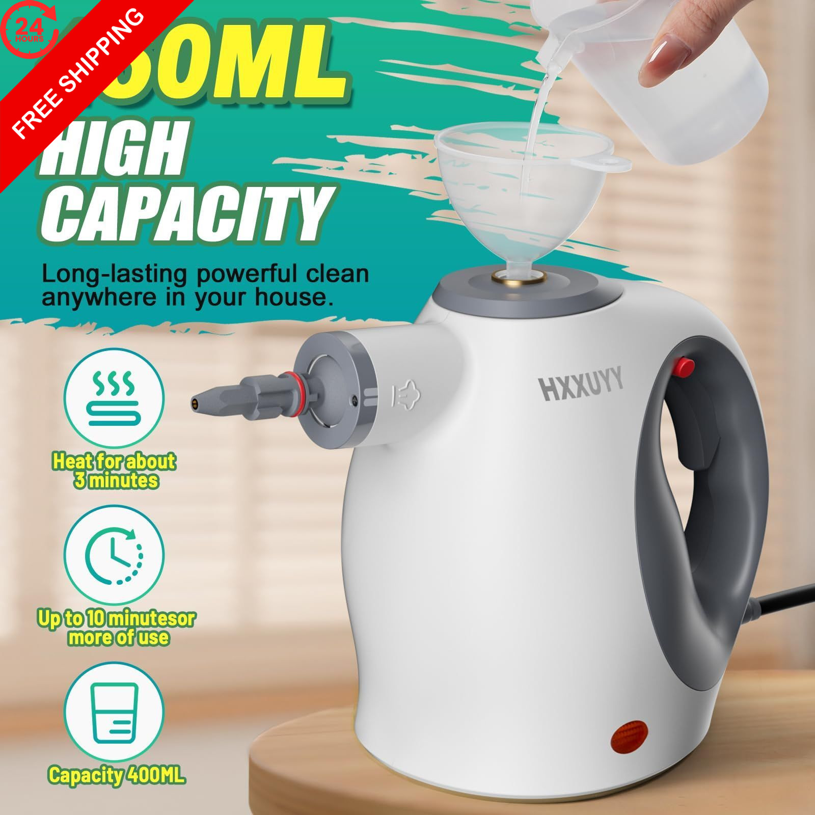 Multi-Surface Handheld Pressurized Steam Cleaner with 13 PCS LARGE, White