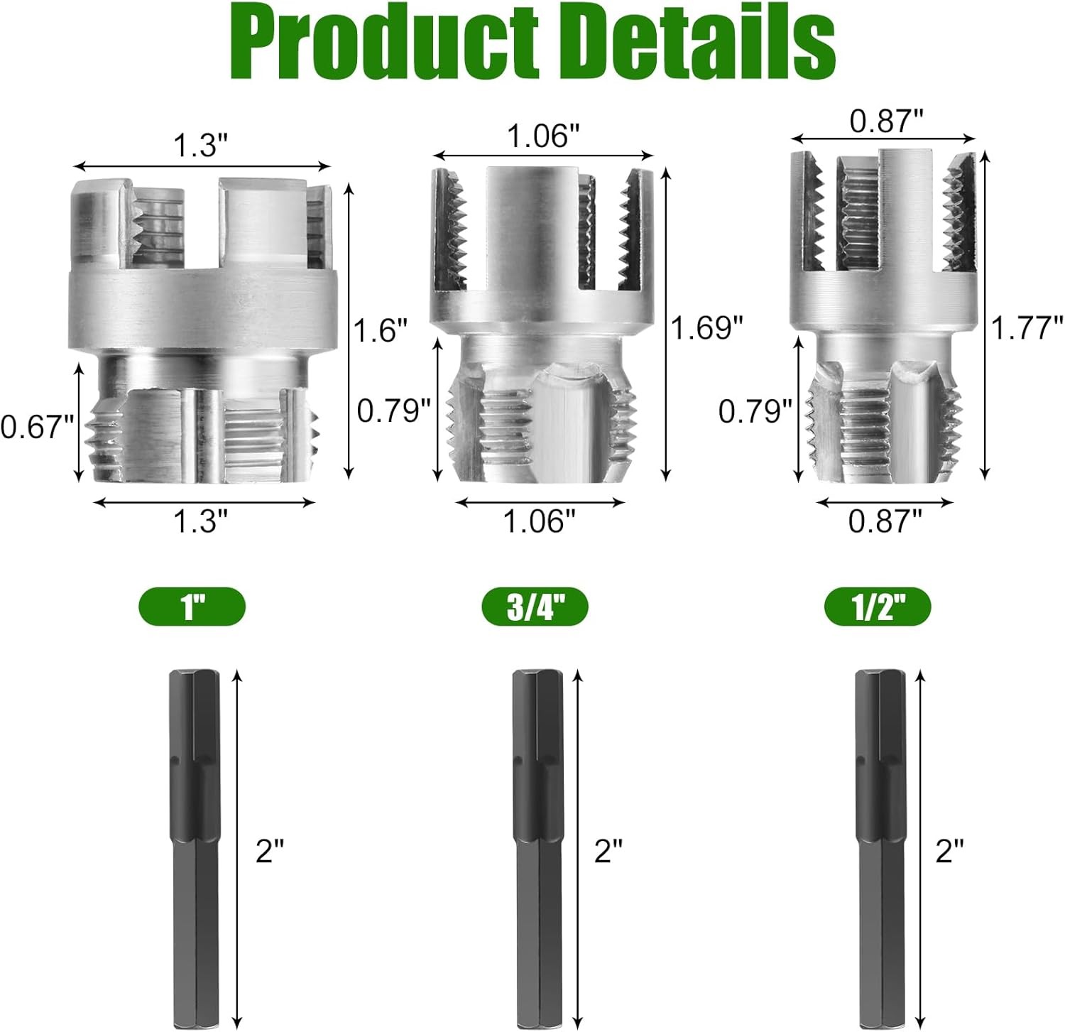 3Pcs PVC Pipe Threader Kit 1/2″ 3/4″ 1″ NPT Dual-Function Internal & External
