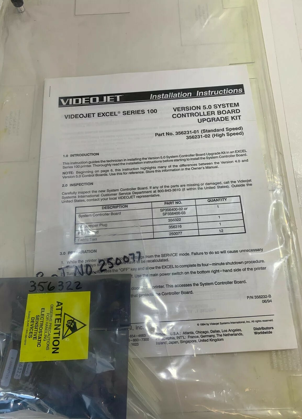 New Videojet Excel Version 5.0 System Controller Board Upgrade Kit PCB 375081-B