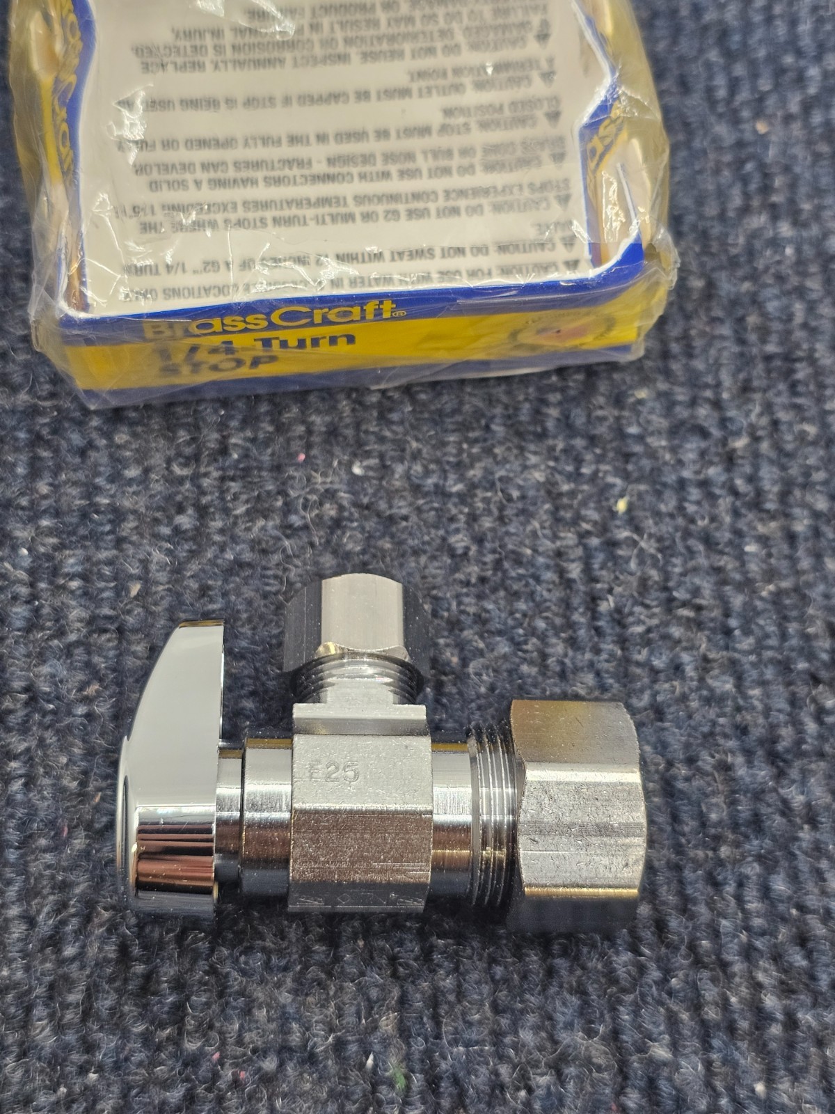 (QTY 3) BrassCraft 1/4 Turn Angle Stop 1/2″ x 3/8, «G2CR19X C, Chrome