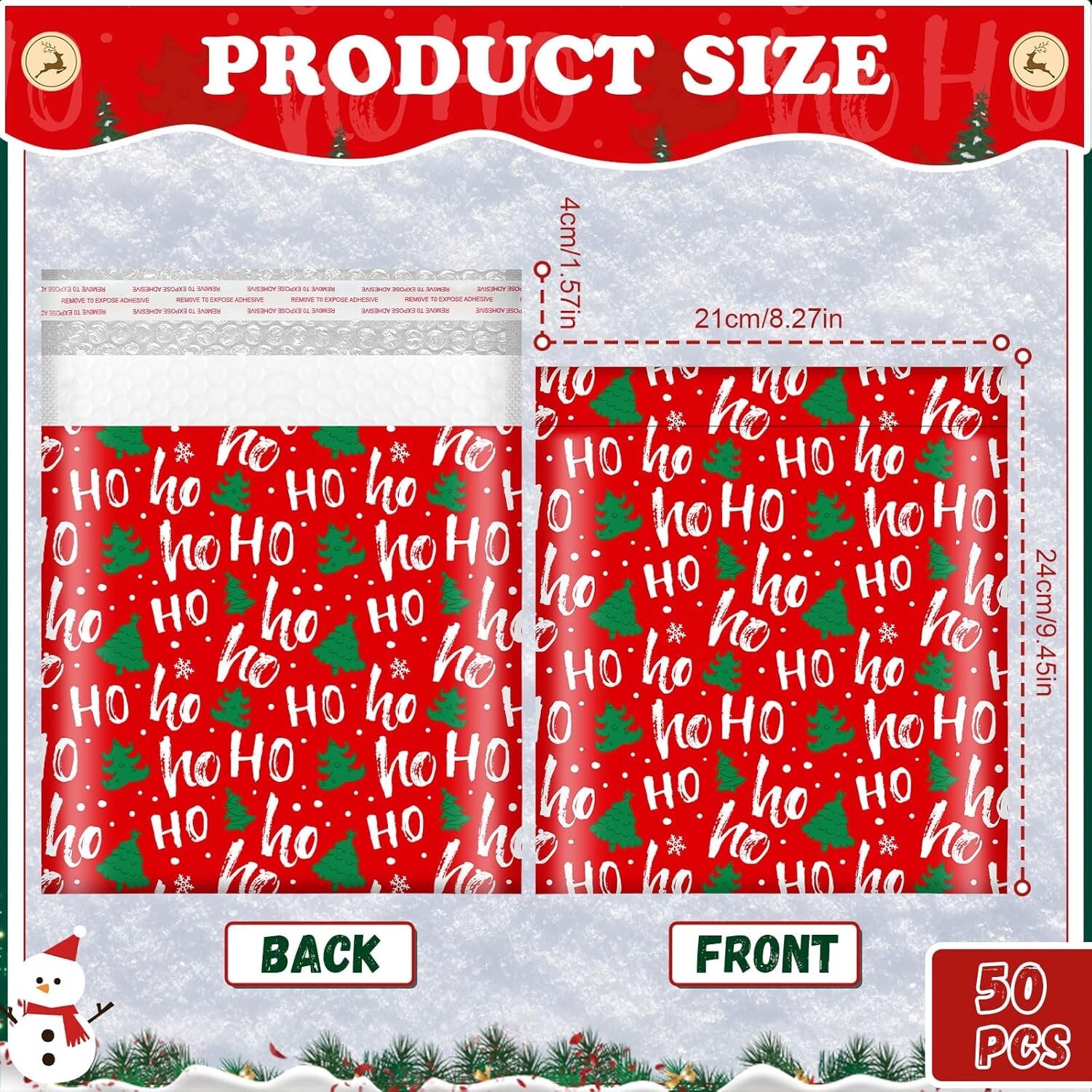 50 Pcs Christmas Poly Bubble Mailers Christmas Padded Envelopes 8.27 x 9.45 Inch
