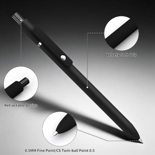 Gel Ink Pens 6-Pack, 0.5mm Fine Point, Quick-Dry Black Retractable Pens
