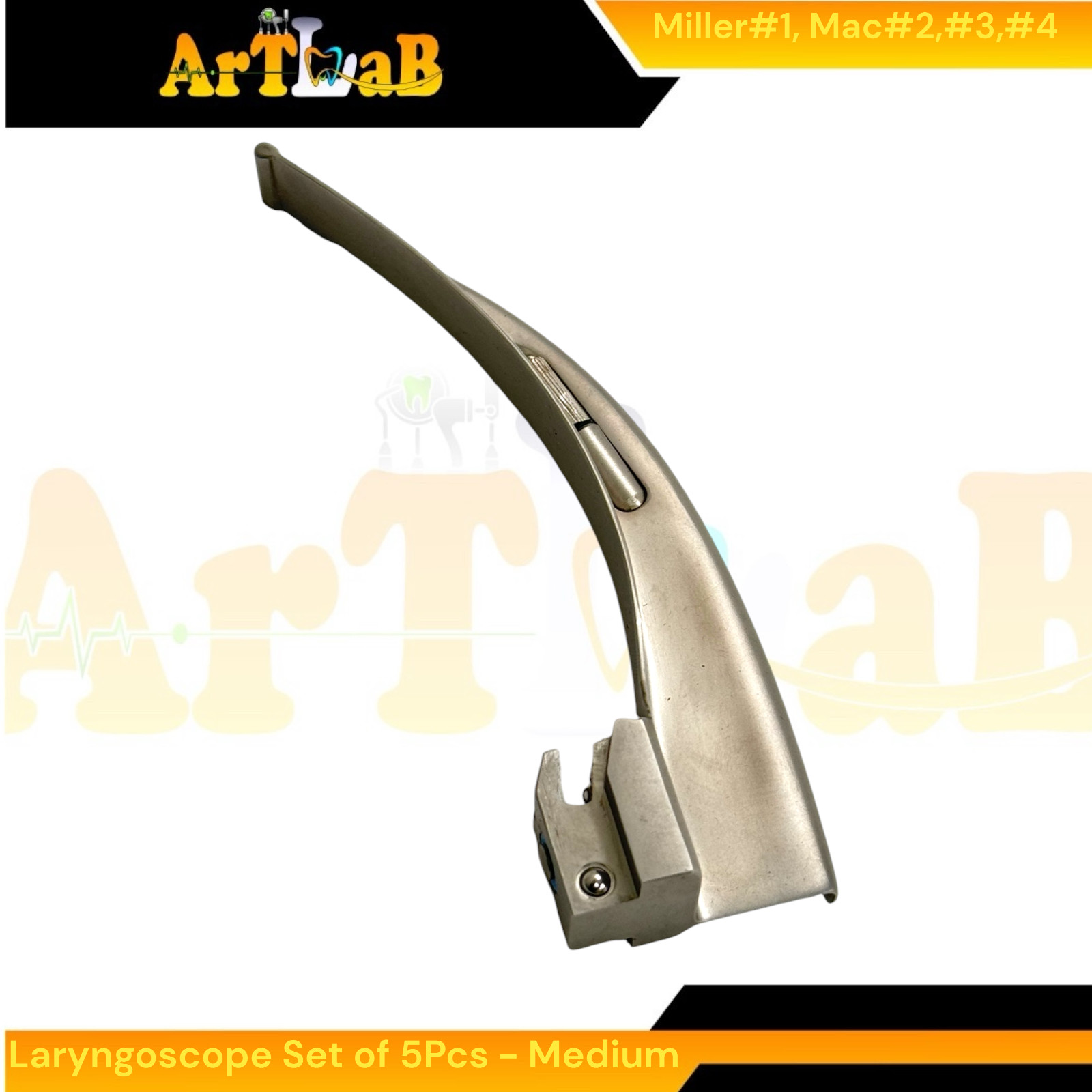 EMT Laryngoscope Kit with Mac Blades #2, #3, #4 + Miller Blade #1, Med Handle