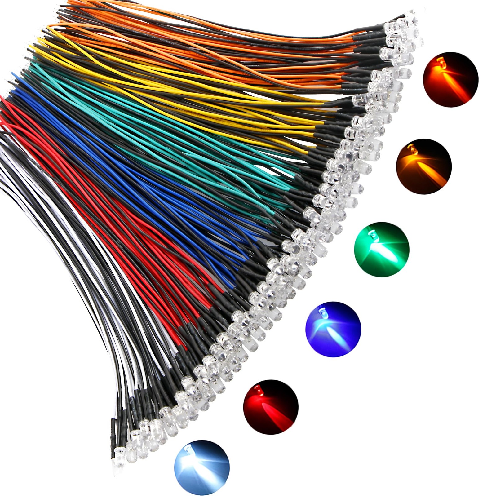 120pcs 12v Led Diode Lights 5mm,Pre Wired Led Light Emitting Diodes Kit White…