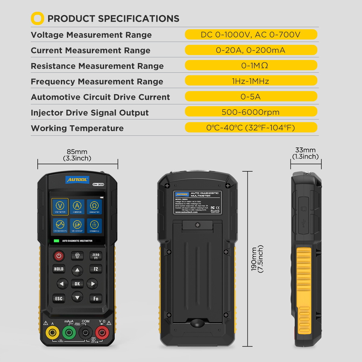 Automotive Diagnostic Multimeter Oscilloscope AC/DC Voltage Amp Ohm K/CAN Tester