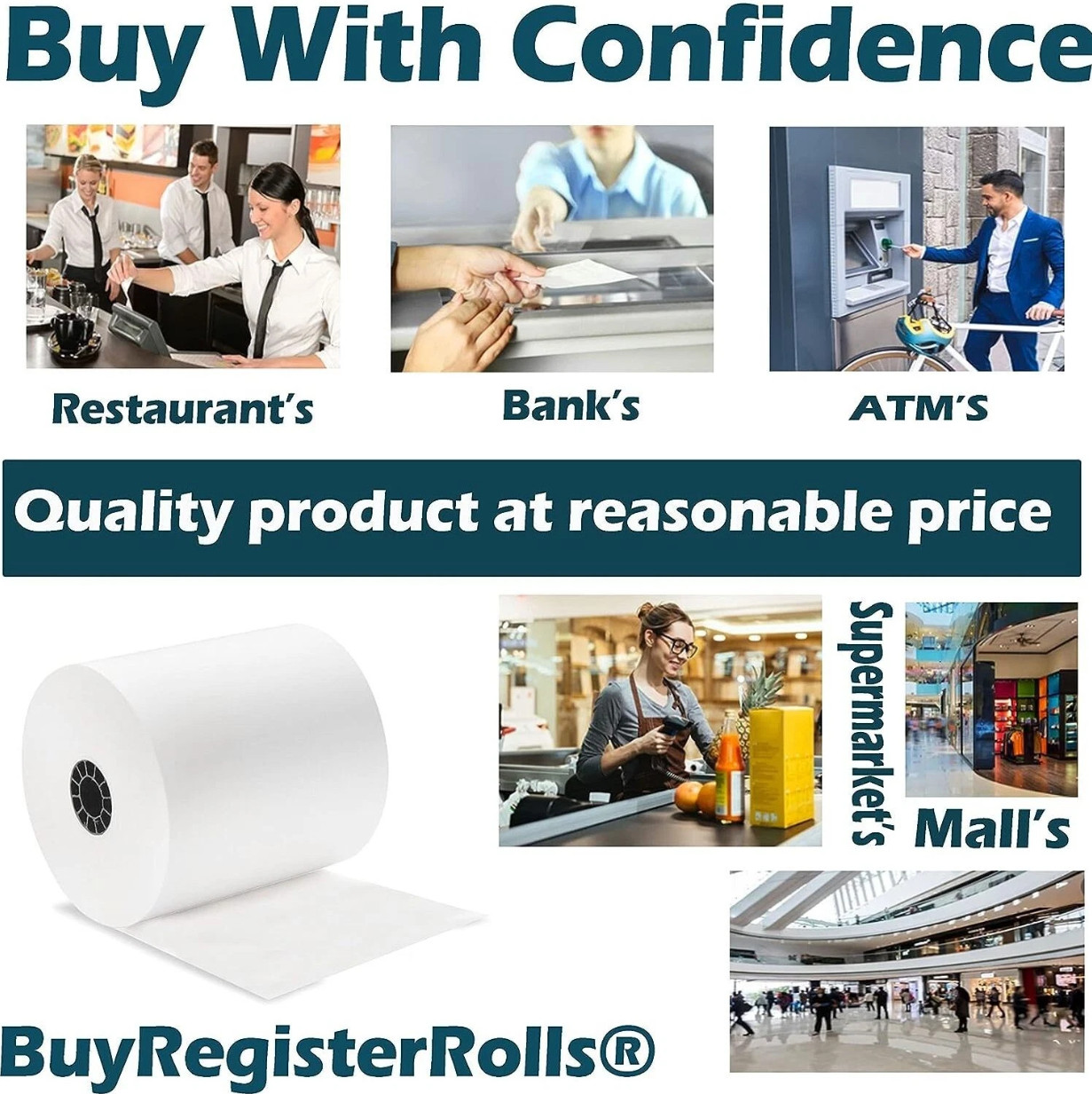 3-1/8″ x 230′ Thermal POS Receipt Paper Rolls BPA Free Cash Register 50 Rolls
