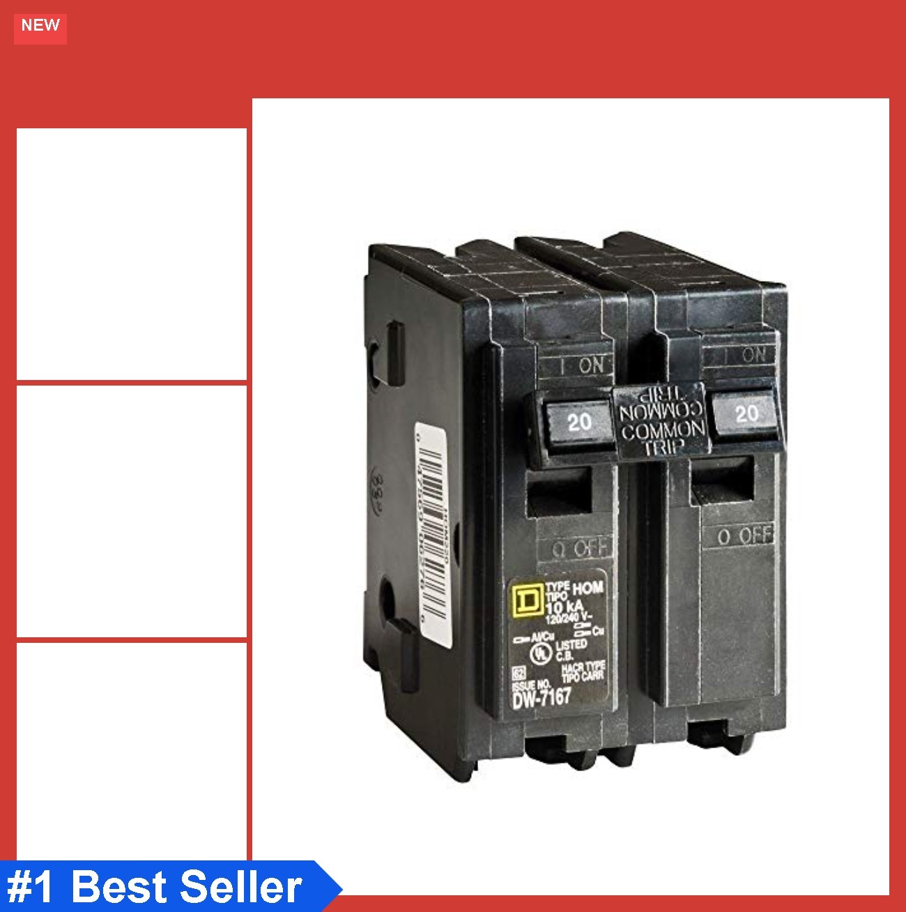 2 Pole Circuit Breaker 20 Amp 120/240 Volt Snap In Mount Standard Miniature