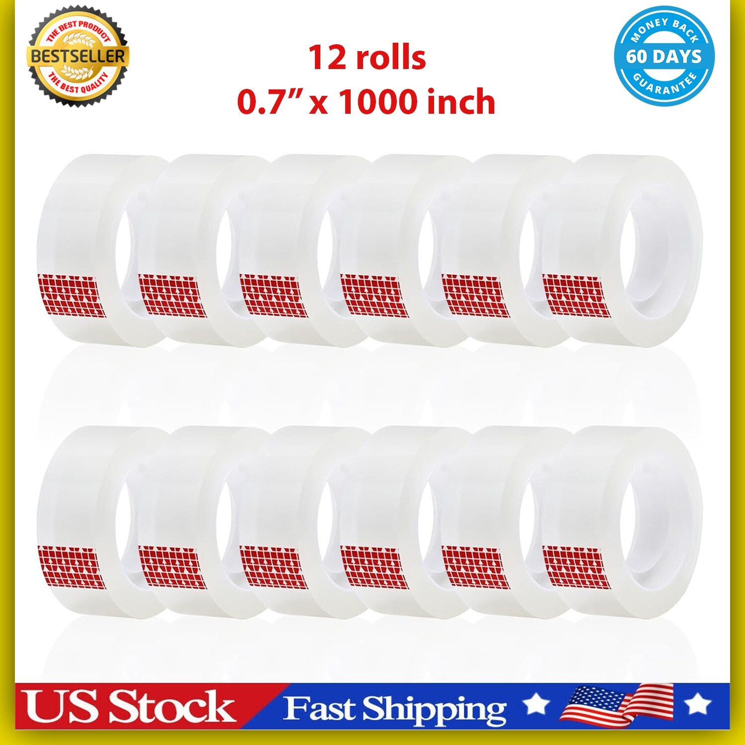 Clear Transparent Tape Rolls 3/4″ x 1000″ Dispenser Refill 12 Tape Rolls Scotch