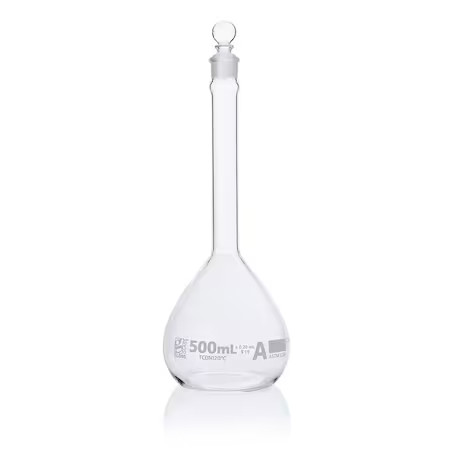 Globe Scientific 8200500 Volumetric Flask, 500 Ml, 260 Mm H, Pk6