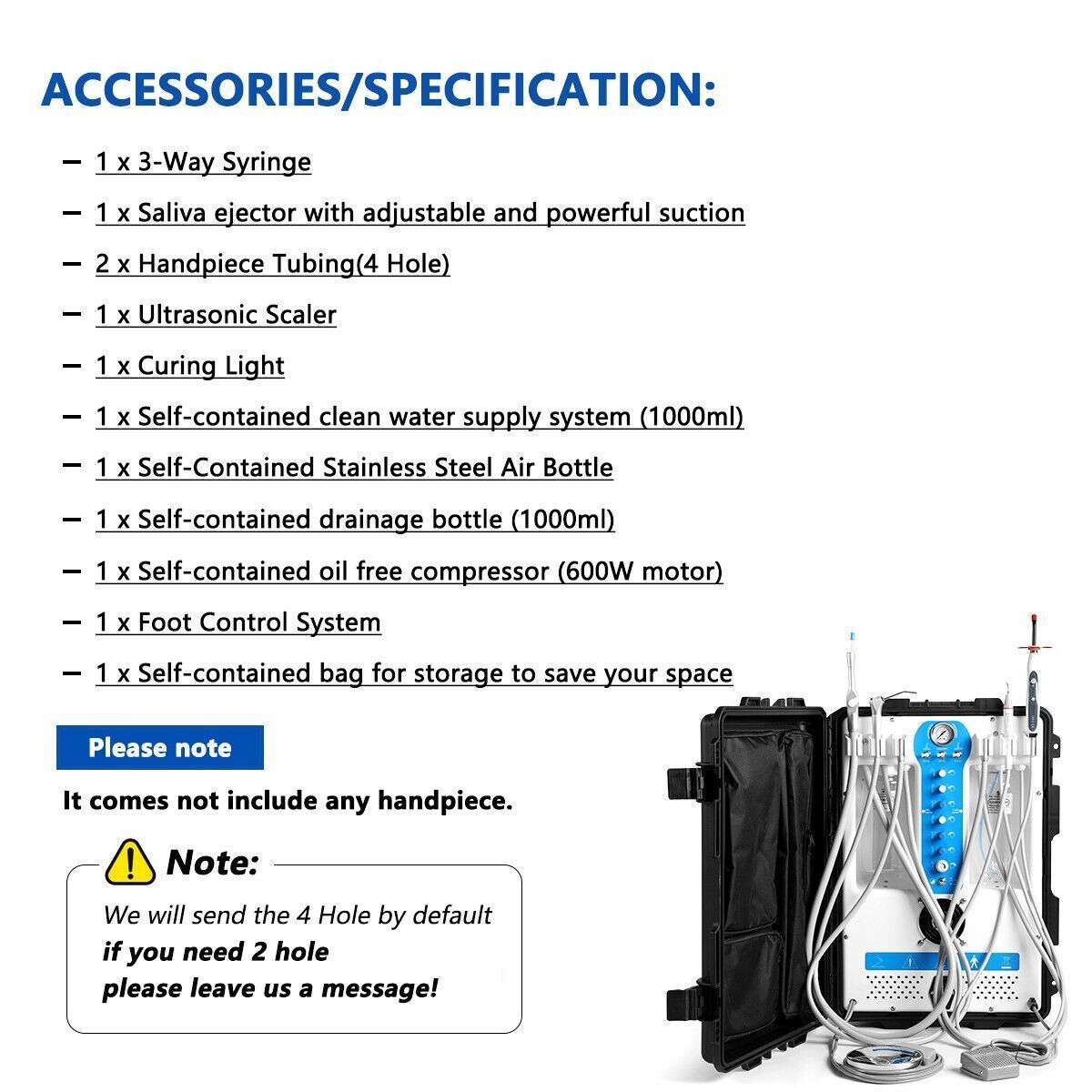 Portable Dental Delivery Unit Rolling Mobile Case Air Compressor Suction System