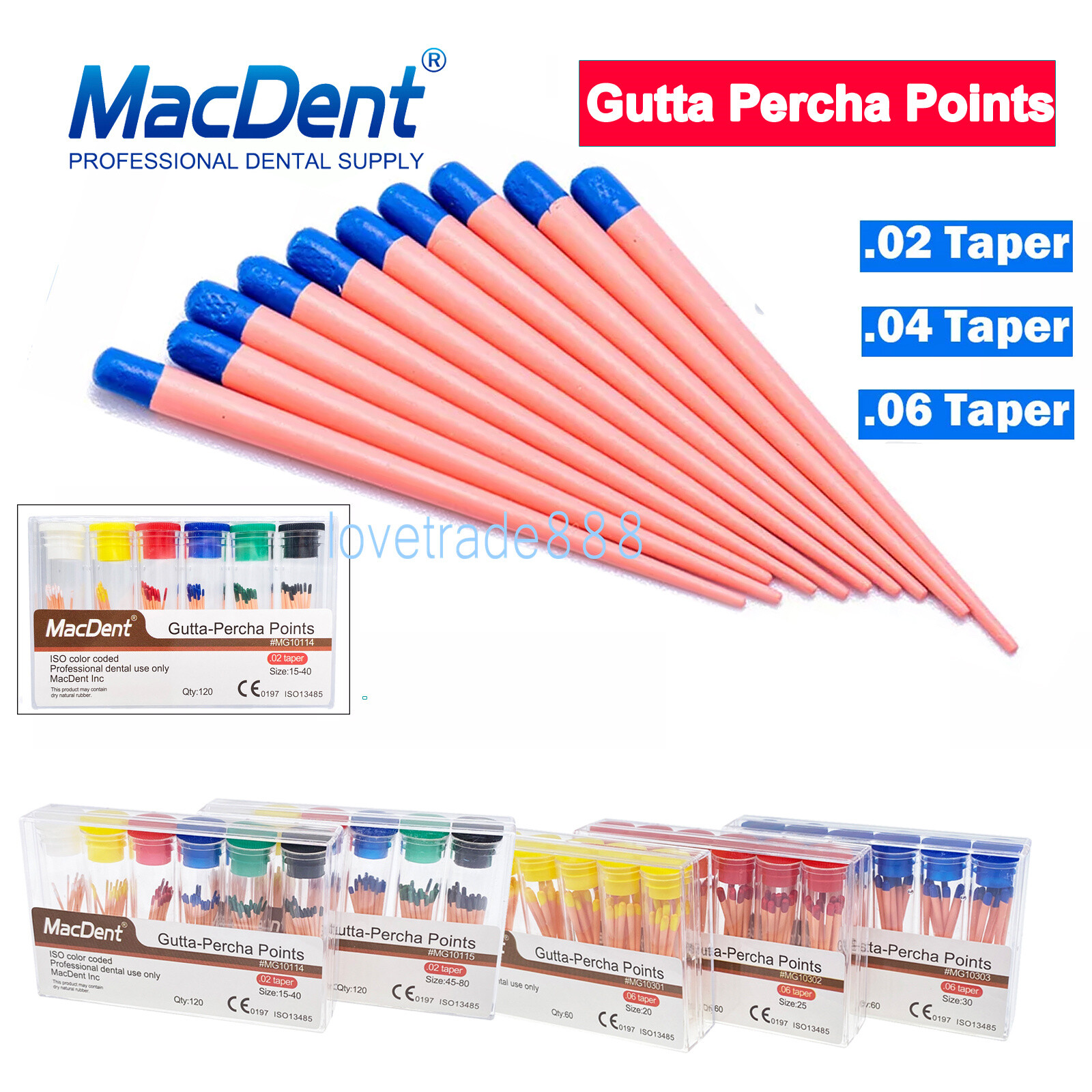 60/120pcs Dental Gutta Percha Points Full Taper 0.02/0.04/0.06 Size 15-40 45-80