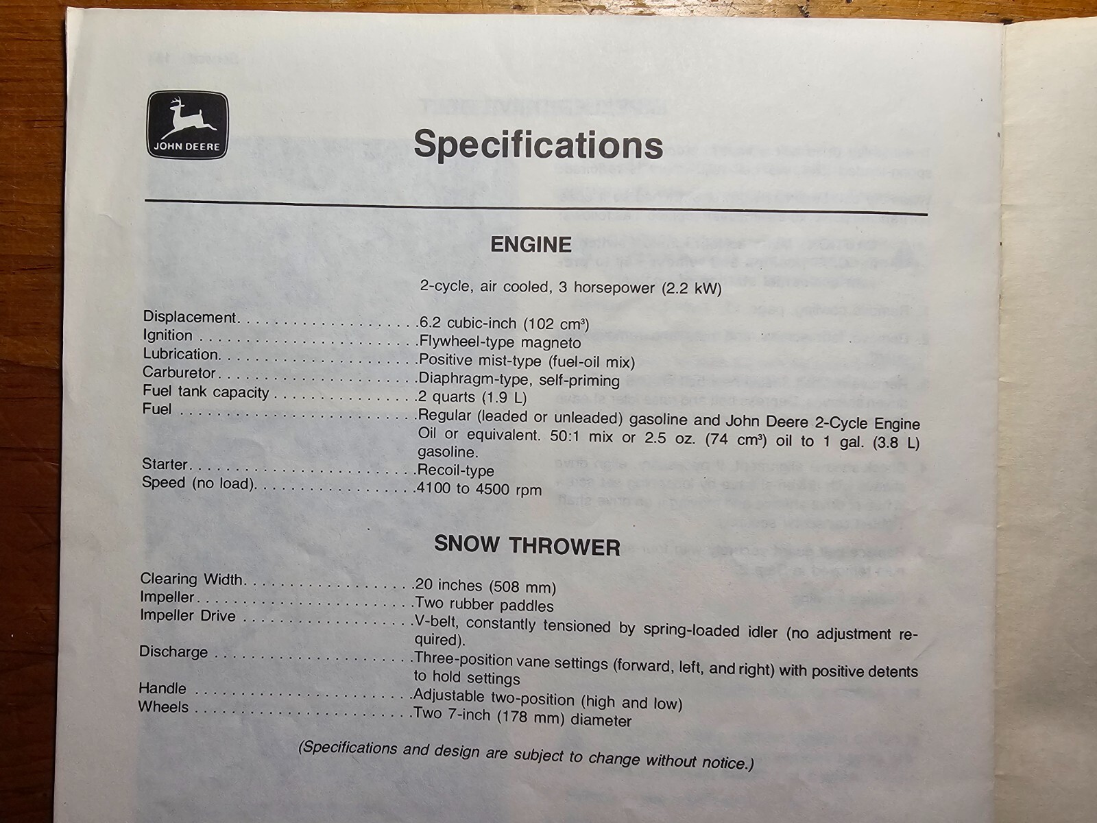 John Deere 320 Snow Thrower S/N -44999 Owner’s Operator’s Manual OM-TY3896 F8