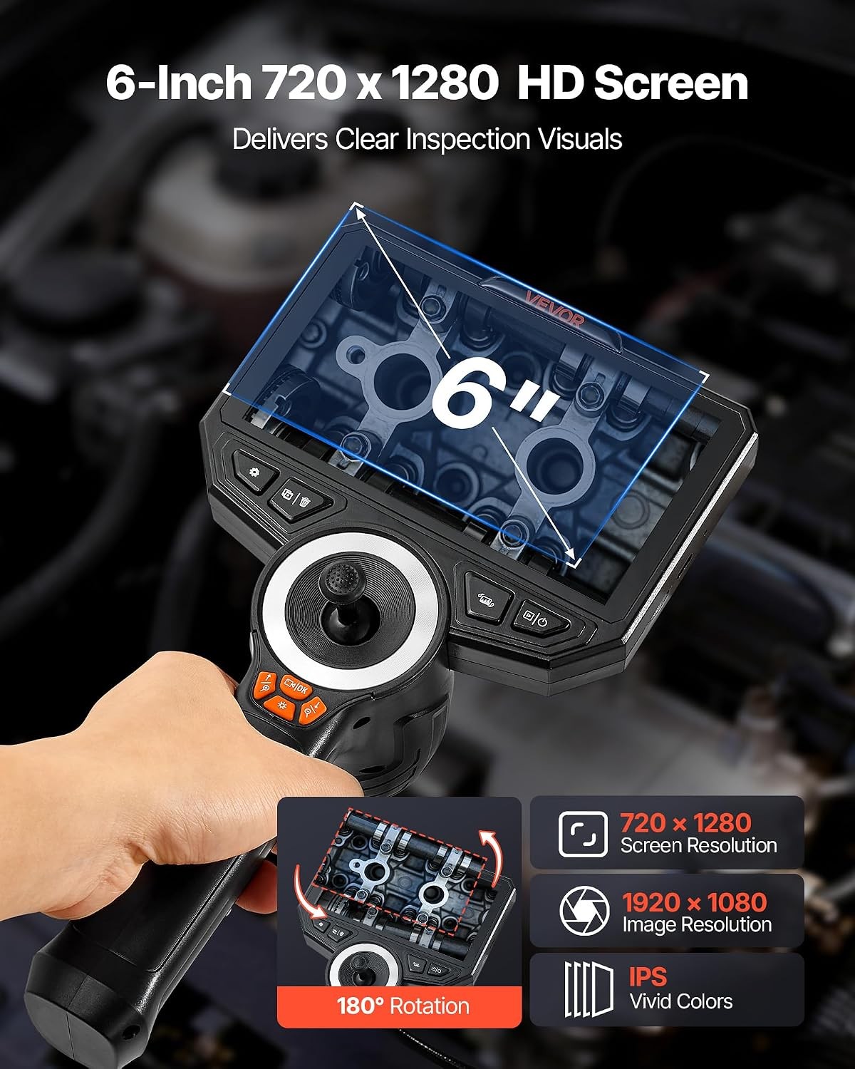 4.9FT 4-Way Articulating Borescope with Light, True 1080P HD Inspection Camera