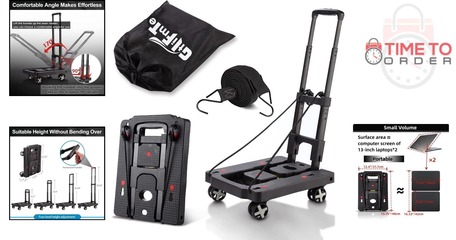 Folding Hand Truck Aluminum 300lb Capacity Lightweight Portable Utility