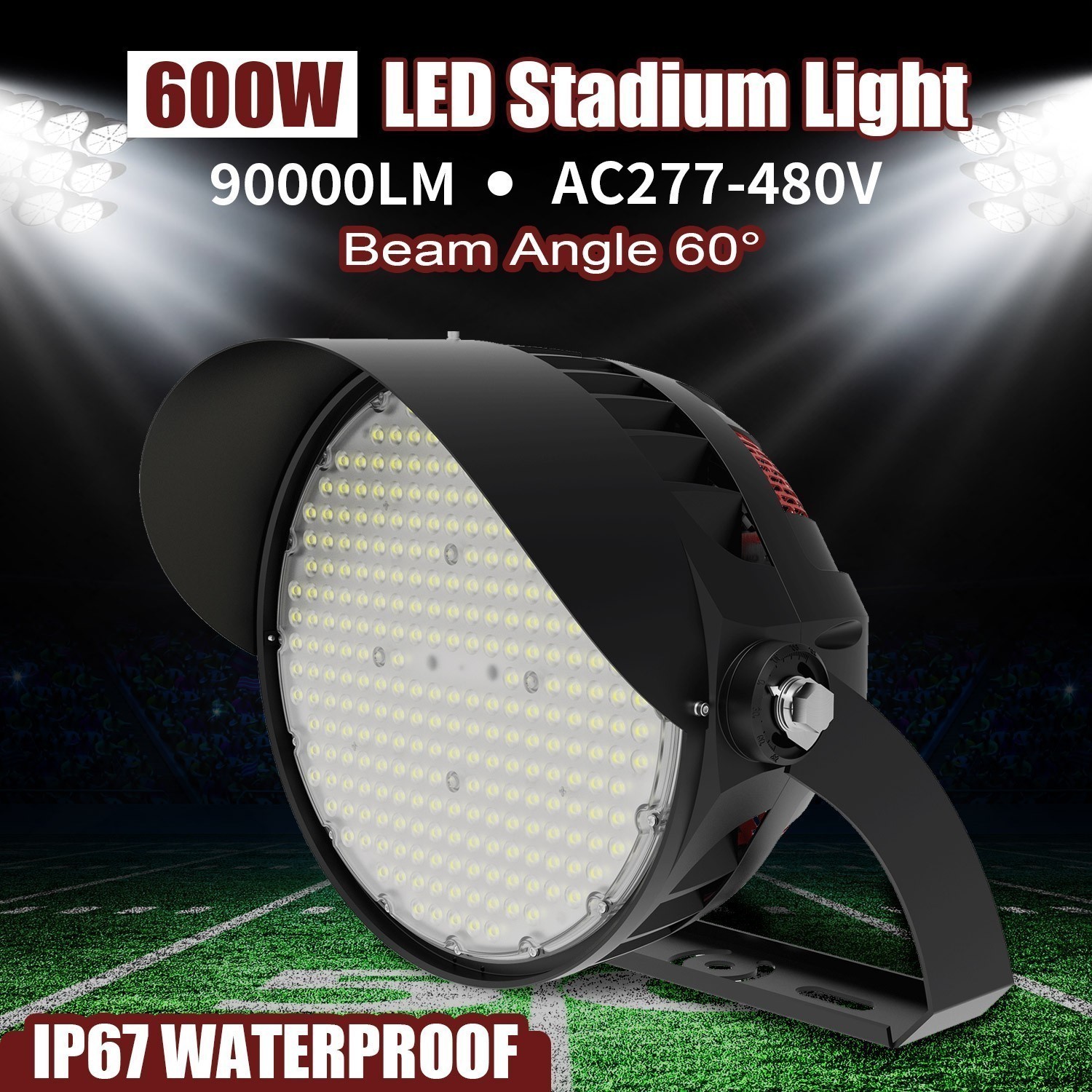 90000LM LED Stadium Flood Light Commercial Arena 277-480V 600W Shoebox Lighting