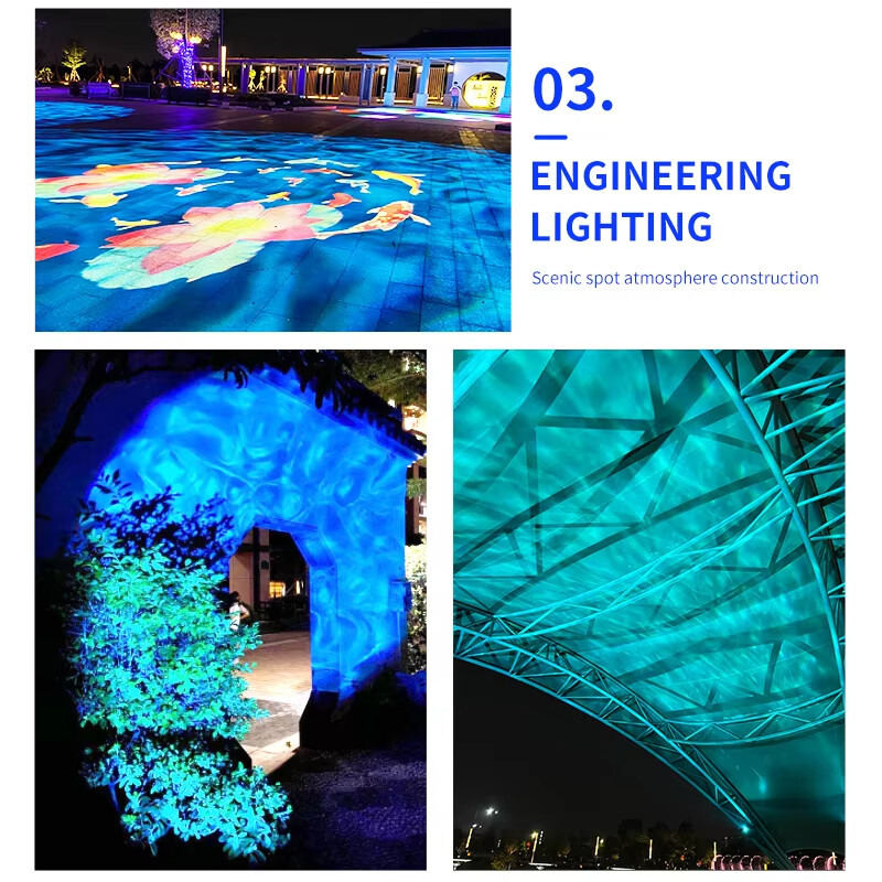 40W-600W 5-Color Cycling IP67 Water Wave Ripple Dynamic GOBO Projection Light