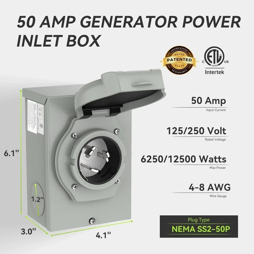 Generator Inlet Box 50 Amp Waterproof Power Inlet Box Listed Outdoor
