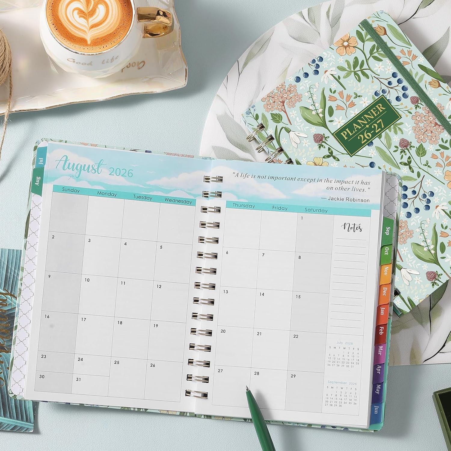 2026-2027 Academic Organizer with Twin-Wire Binding, 6.3” x 8.4”, Green Cover