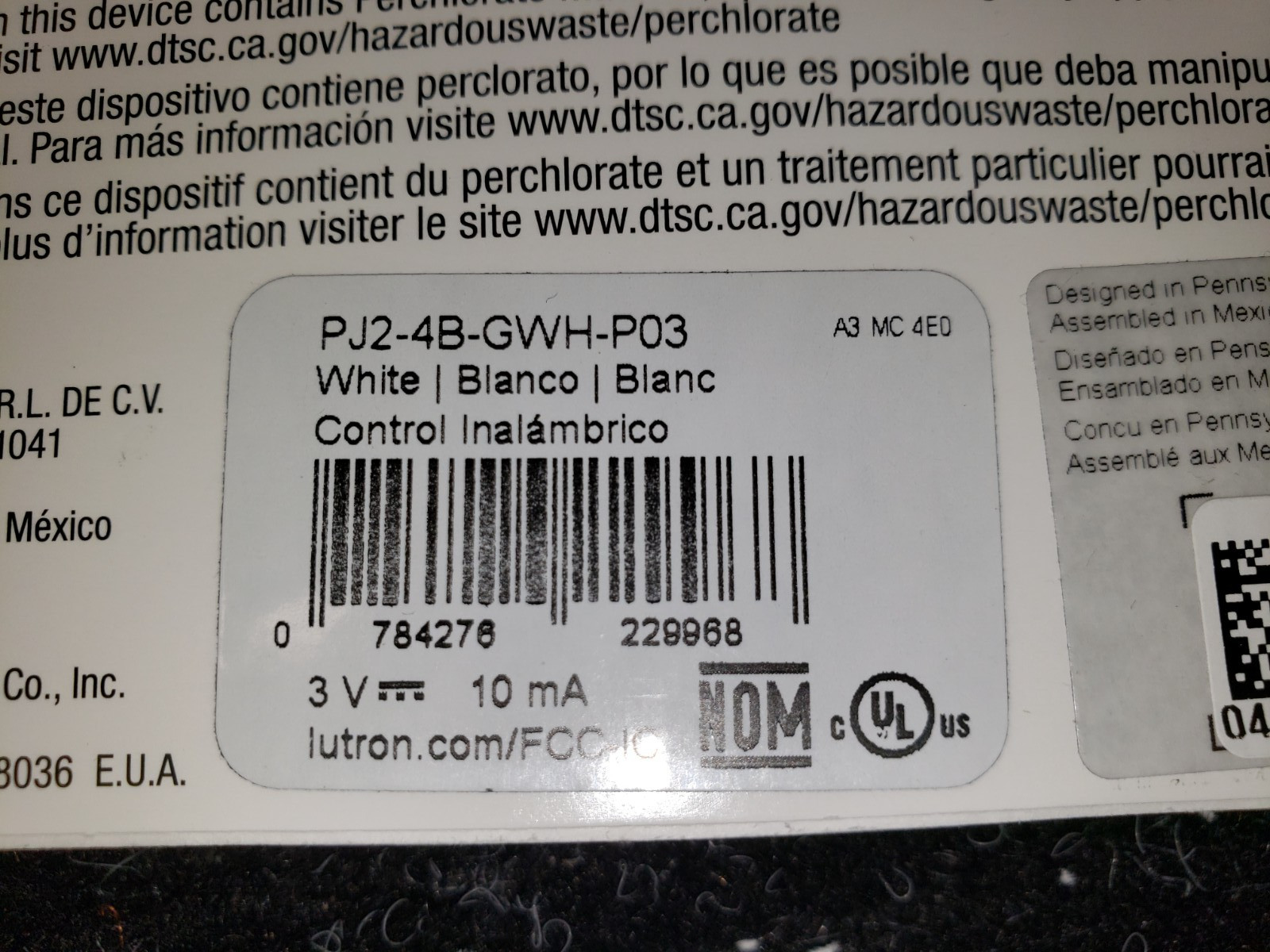 Lutron PJ2-4B-GWH-P03 Pico Caseta 4-Button Any Room RELAX Scene White