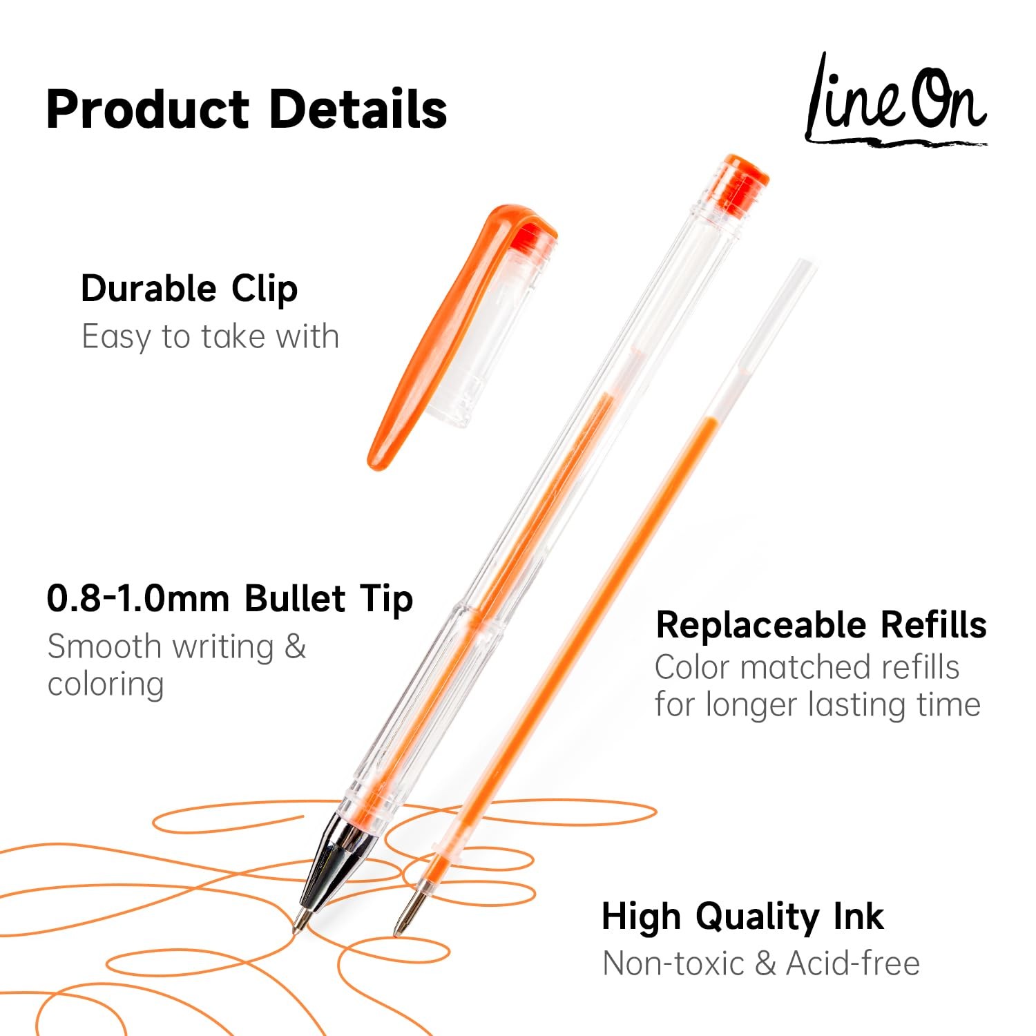 Lineon 100 Pack Gel 1 Count (Pack of 100), 50 Colors Pens with 50 Refills
