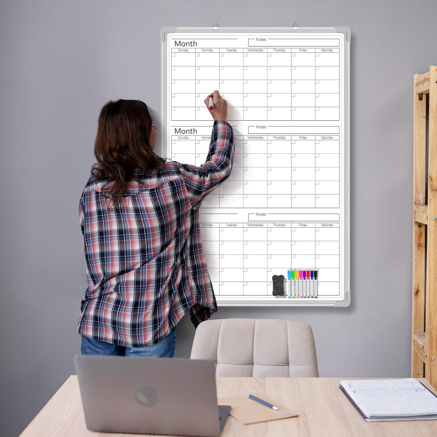 36″ x 24″ Magnetic Vertical 3 Month Dry Erase Calendar for Wall Undated Horiz…