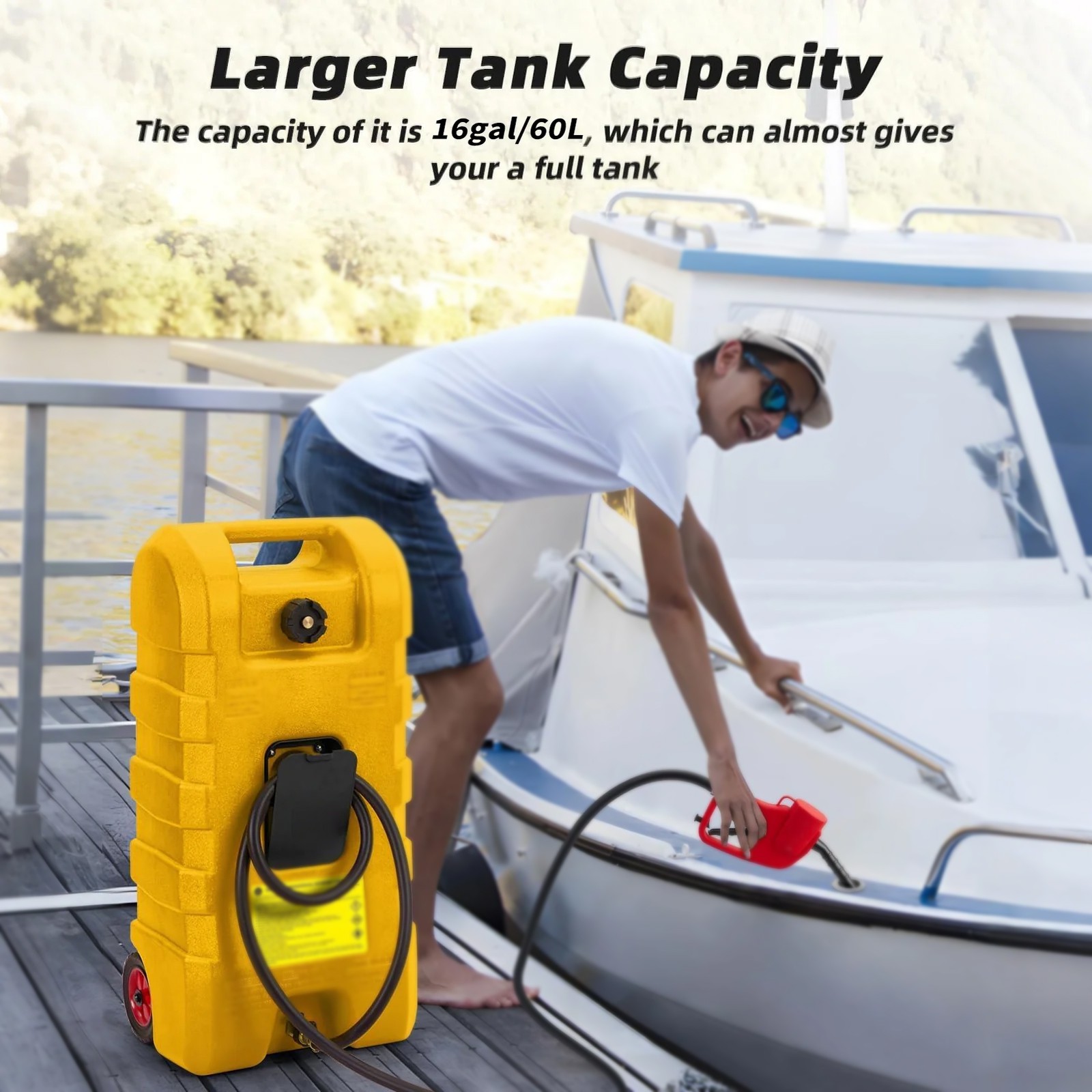 Garvee|16Gallon Gas Caddy|Portable Fuel Tank|Manual Pump|10Ft Hose|For ATV Boats