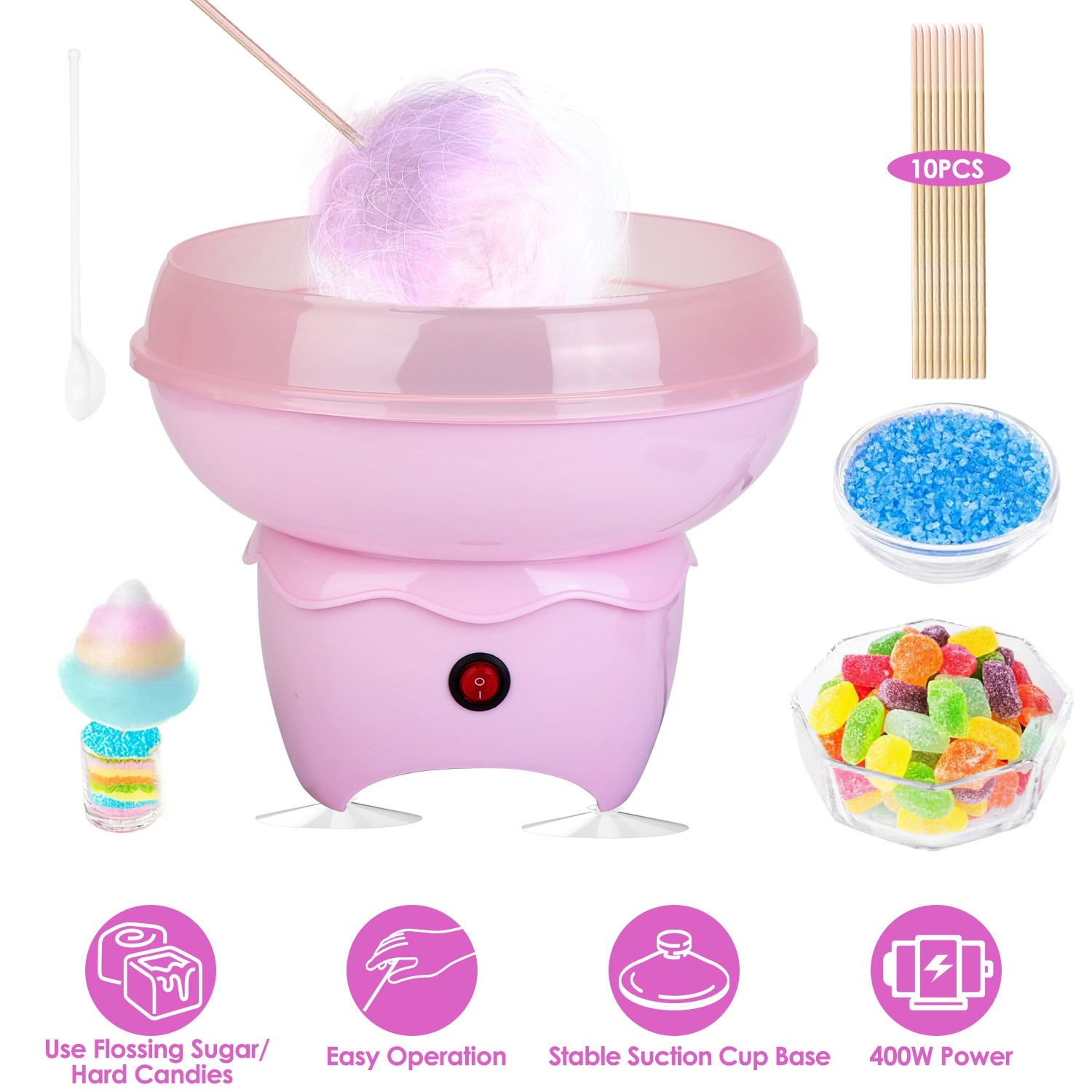 400W Electric Cotton Candy Machine w/ Sugar Scoop for Birthday Family Party Gift