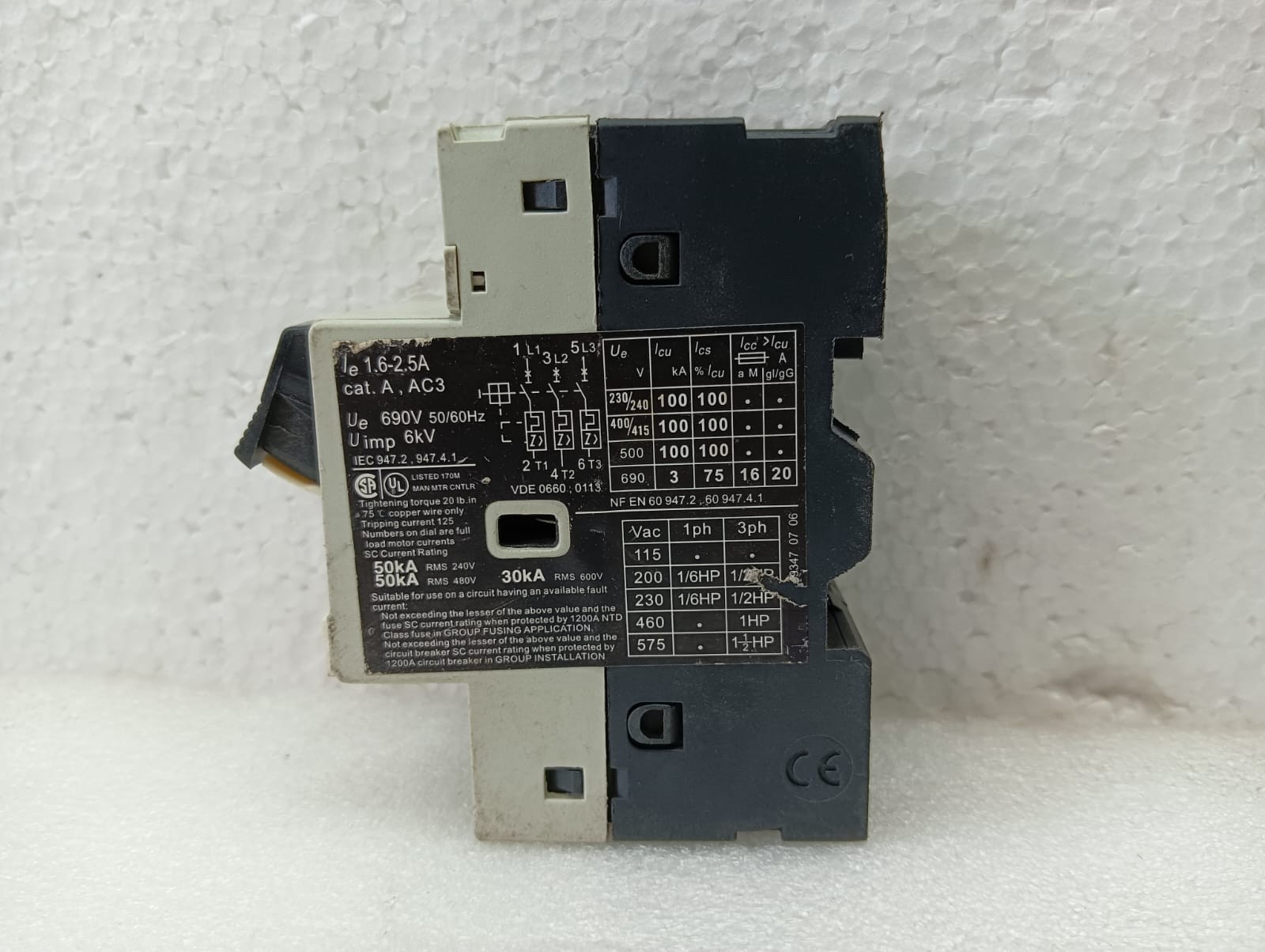 Telemecanique Motor Circuit Breaker 1.6-2.5A 690V 3-Phase Starter GV2-M07