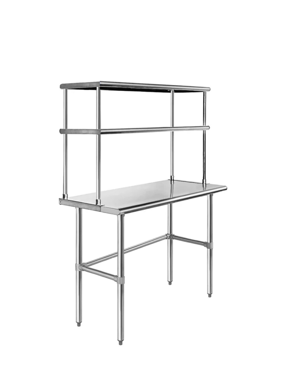 Commercial Stainless Steel Open Base Work Table with 2 Tier Overshelf