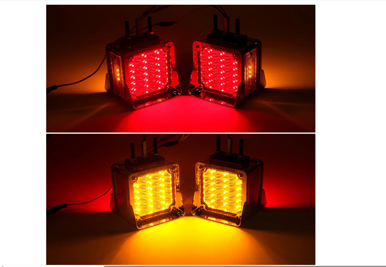 2Pcs Double Face Square LED Fender Pedestal Turn Signal Lights Amber/Red 39 LED