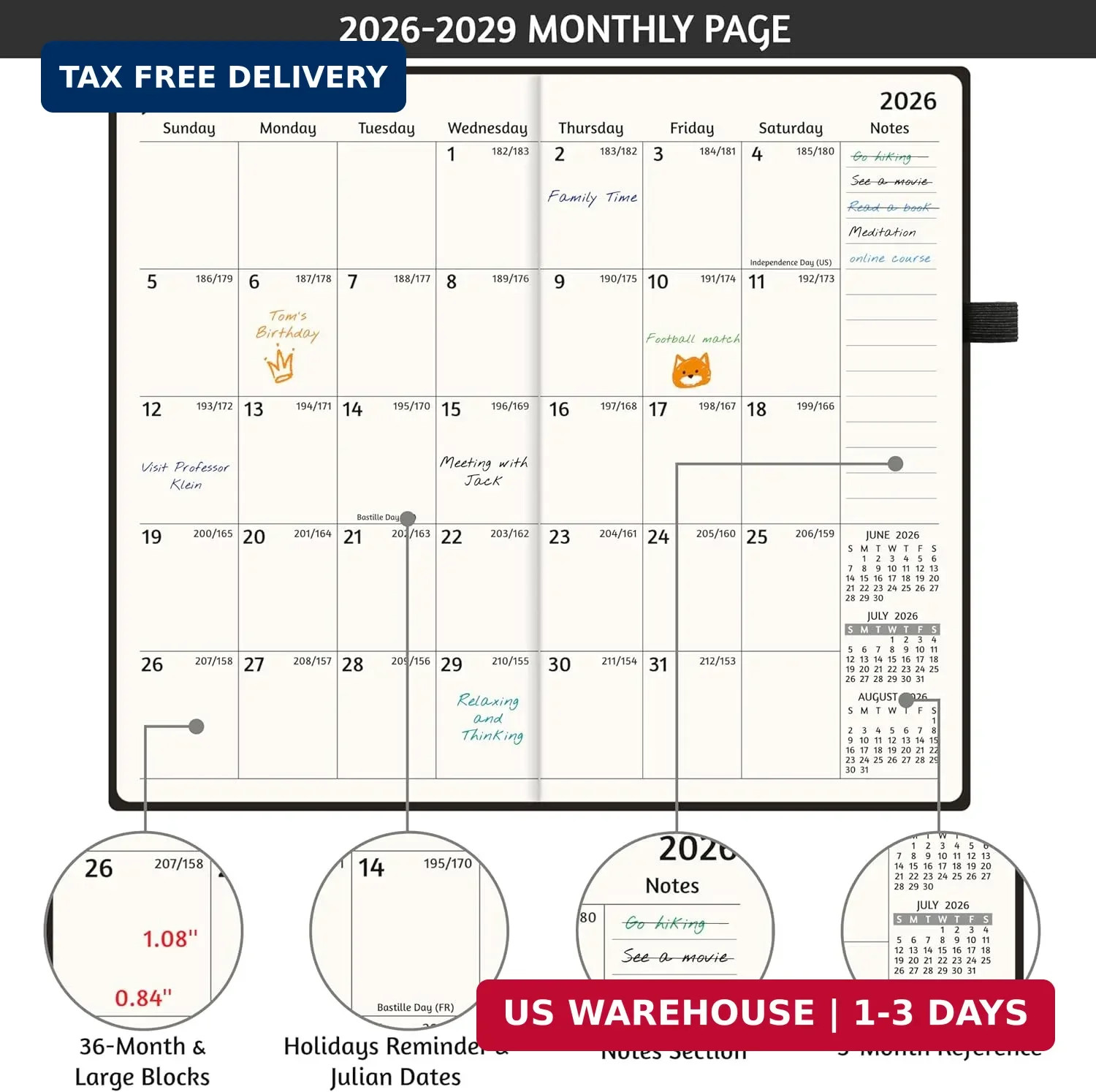 2026-2029 Pocket Monthly Planner, 3 Year Calendar 2026-2029, 6.2» x 3.6» x 0.6