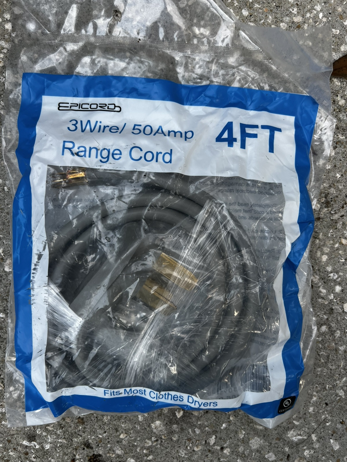 New In Pack Epicord 4 ft. 50 amp 3-Wire Electric Range Cord Plug