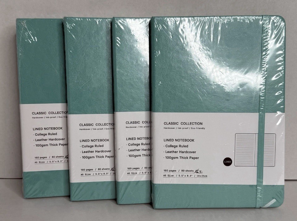 4 Classic Collection Leather Hardcover College Ruled Notebooks