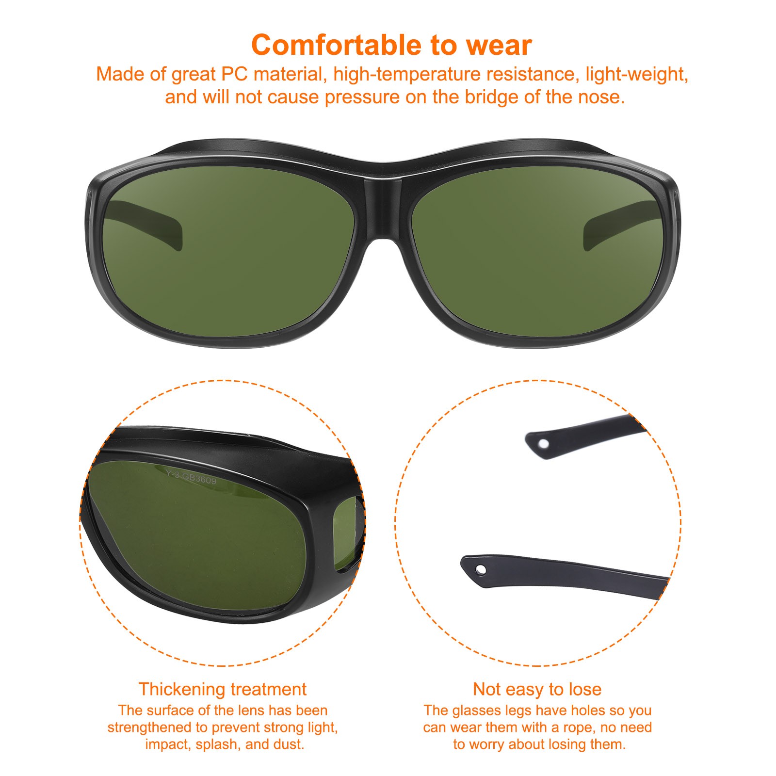 Welding Glasses IR Shade 5 Green CE Certified Protective Glasses Wrap-Around Len
