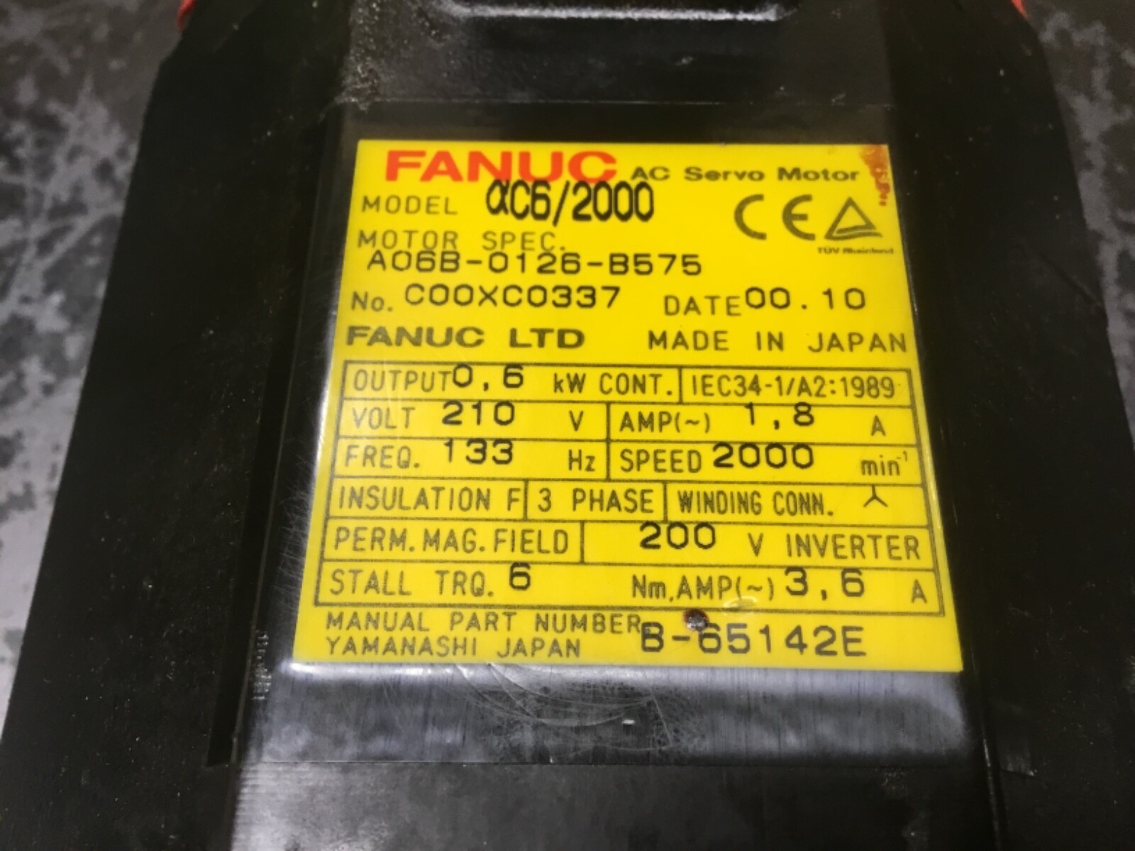 FANUC A06B-0126-B575 AC SERVO MOTOR AC6/2000 0.6kw #01C70PR4