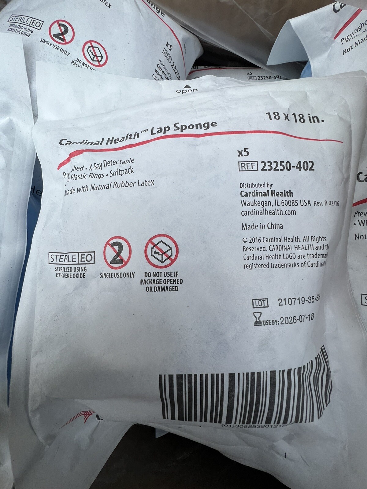 Cardinal Health Lap Sponge 18”x18” 23250-402 EXP 2026-07-18 Lot of 9