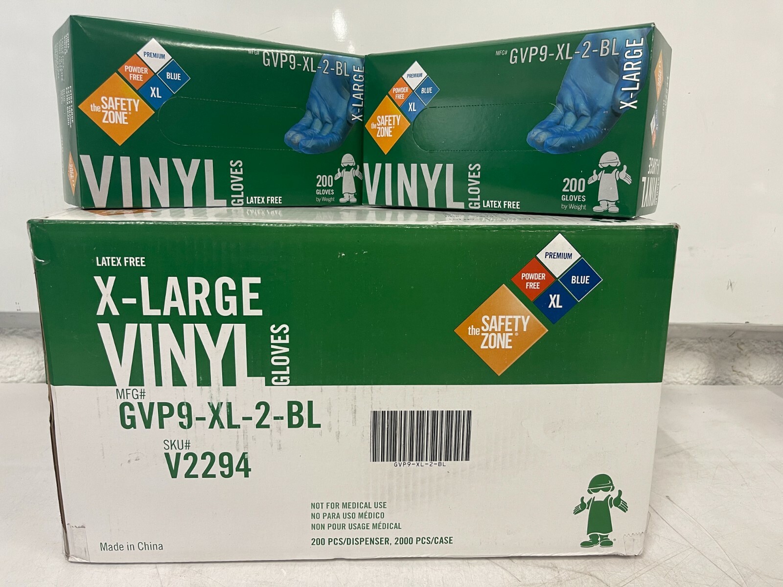CASE OF 2000 The Safety Zone XL Vinyl Gloves Blue Exp 12/2025 GVP9-XL-2-BL
