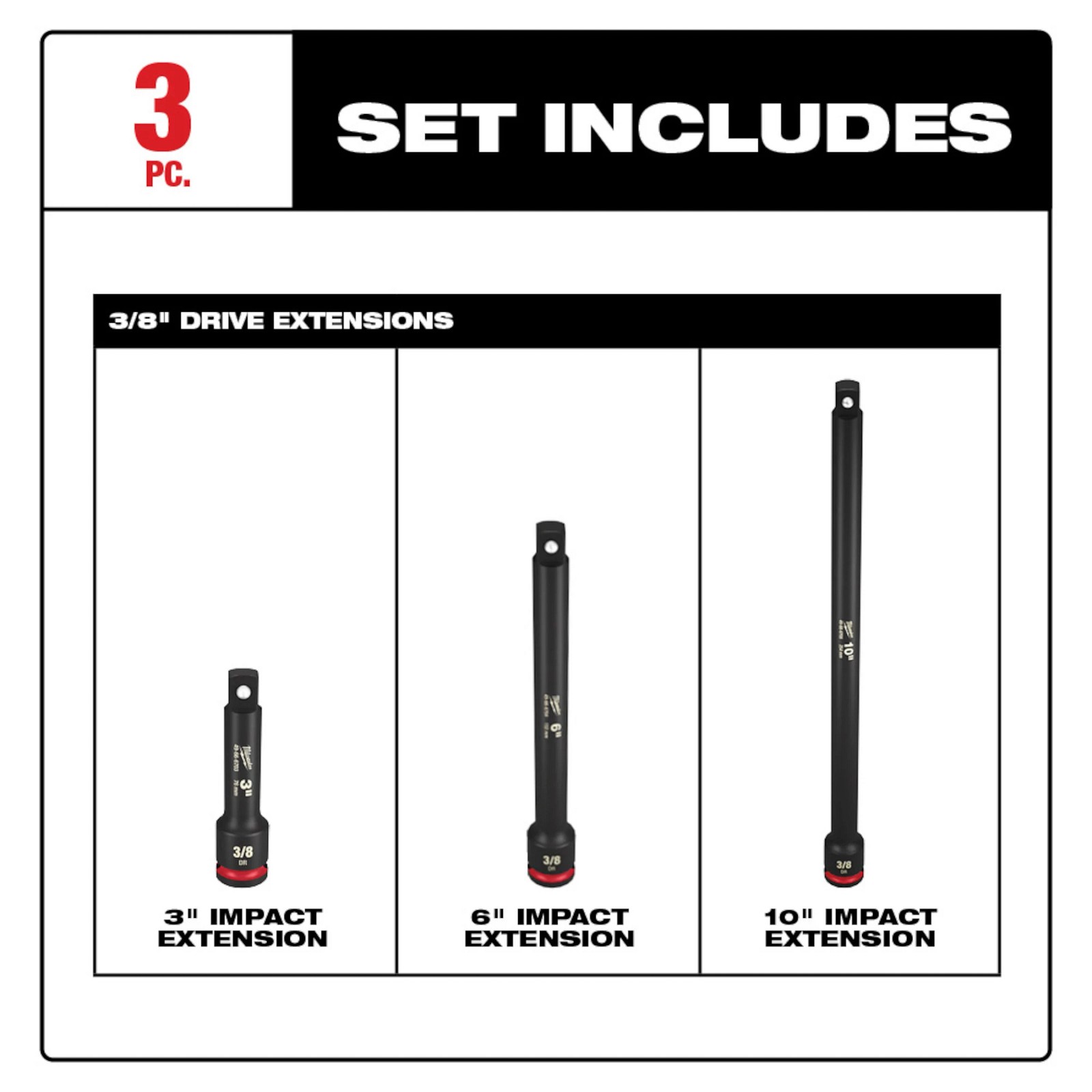 Milwaukee Tool 49-66-6714 3-Piece SHOCKWAVE Impact Duty 3/8″ Drive Extension Set