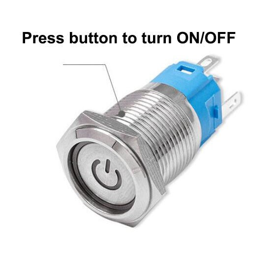 16mm 12V LED ON OFF Waterproof Stainless Steel Latching Push Button Power Switch